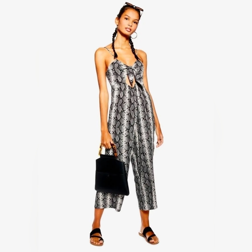 Topshop Snakeskin Cullotte Bow Jumpsuit Black And Grey Size M/ 8-10